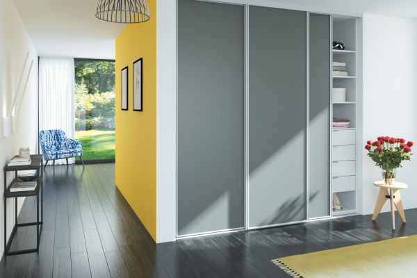 Dressing Composable H2452 décors gris souris, portes profil argent mat et vitre Contrast Grey